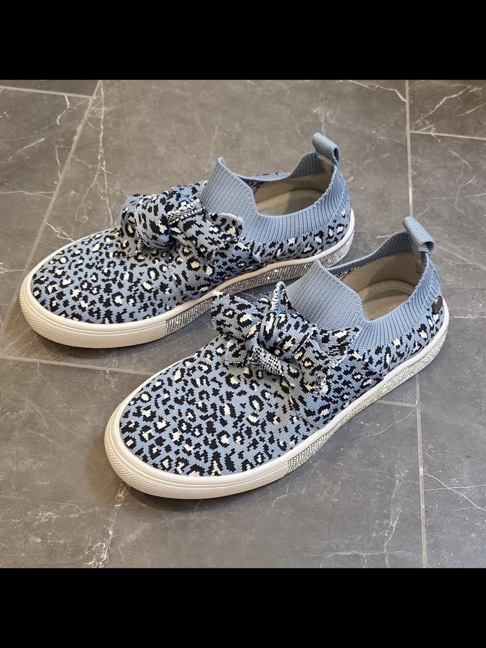 bernie mev. Spark Serenity Steel Blue Leopard Knit Slip-On Sneakers